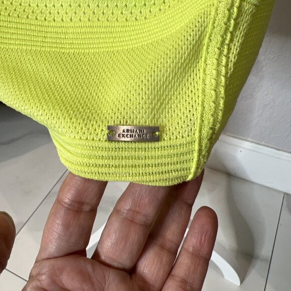 Armani Exchange Sleeveless Neon Yellow Textured Knit Sheath Dress M - Picture 3 of 9